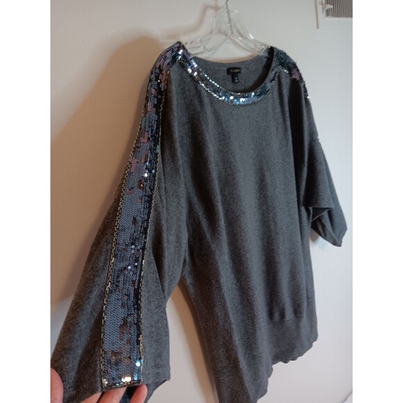Talbots Knit Top Sequin Neckline Dark Grey Sz Medium - Picture 3 of 5